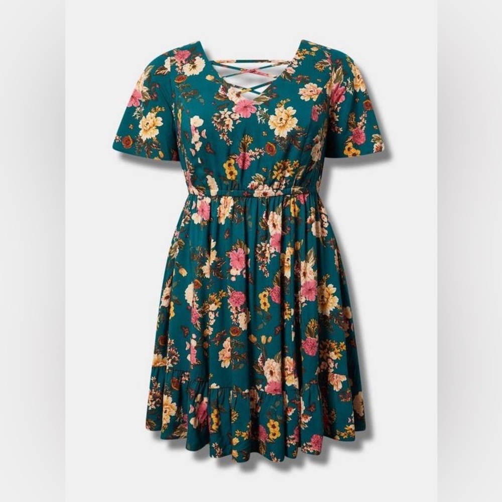 TORRID - Mini Wash Challis Flutter Sleeve Lace Back Dress